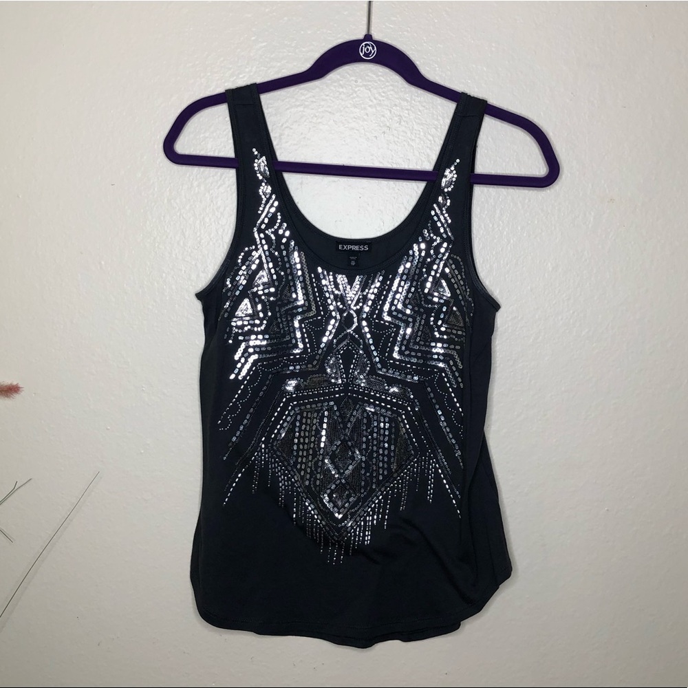 Express Sequined Grey Tank Top